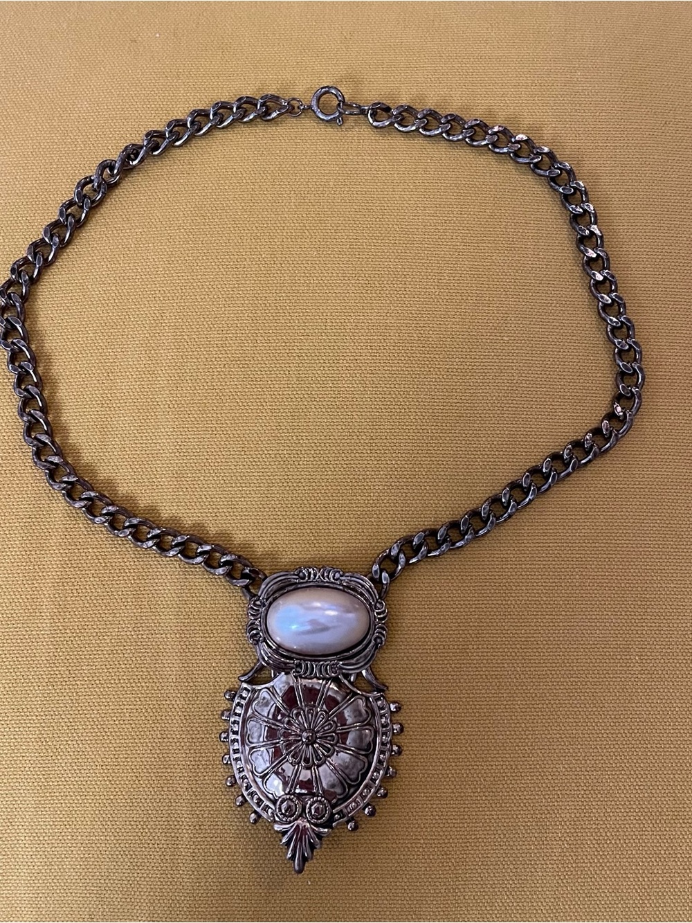 Vintage Sterling Silver & Mother-of-Pearl Statement Necklace